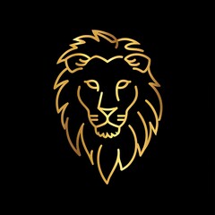 Fototapeta premium Majestic Golden Lion Head Emblem on Black Background Iconic Symbol of Strength and Royalty
