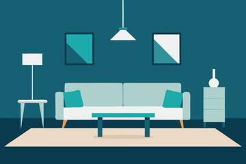 Modern living room with light blue sofa and minimalist decor
