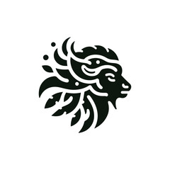 Naklejka premium Flat silhouette of a tribal buffalo head