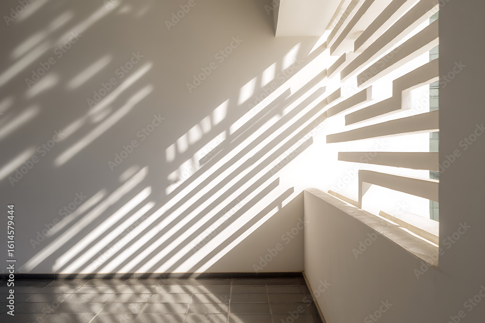 Aufkleber abstract pattern of sunlight streaming through blinds creating geometric shadows and light on a mode