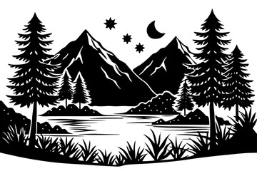 Obraz premium Vector art of silhouette of christmas tree 