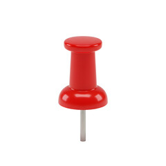 Red pushpin stands upright isolated view