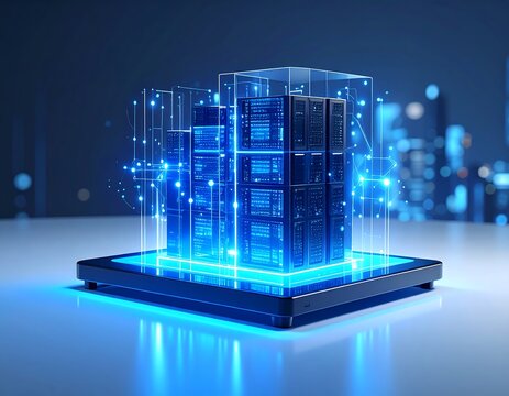 Futuristic server rack, digital interface