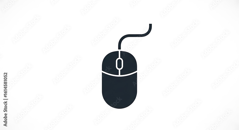 Poster a simple graphic illustration of a black wired computer mouse on a plain white background space ai g