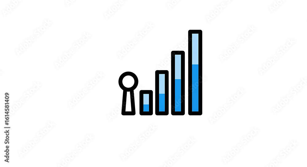 Poster a simple illustration of a signal strength indicator with bars increasing in height and a key icon a