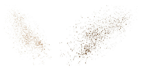 Splatter-isolated flying cocoa powder or chocolate dust particles background