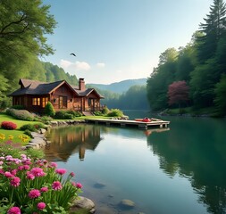Obraz premium house on the lake small house design