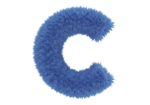 A fluffy, blue letter c with a soft, furry texture, presented in a 3d render isolated on a transparent background - Powered by Adobe