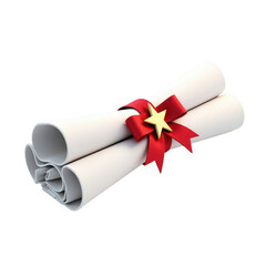 Rolled-up diploma with red ribbon and gold star.
