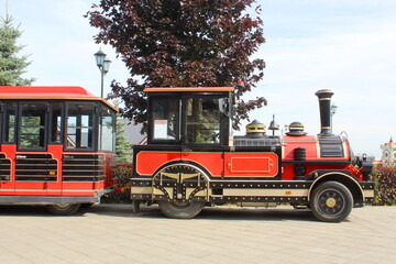 Steam locomotive for children's entertainment in the park.