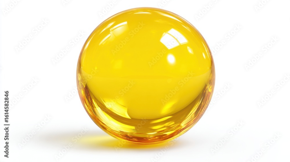 Poster a glossy yellow sphere sits on a smooth surface, reflecting light beautifully. the setting features 