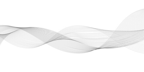 
"Dynamic Flowing Waves of Soft Grey: A Modern Abstract Design with Glowing Lines on White Background, Illustrating Futuristic Technology and Sound Wave Motifs"