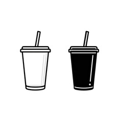 Two simple paper cups with straws, one white, one black