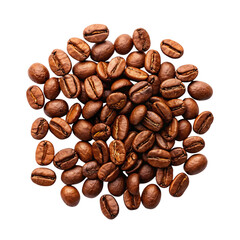 Naklejka premium Rich, aromatic roasted coffee beans artfully scattered, perfect for beverage branding, cafe decor, or culinary inspiration.