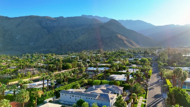 Palm Springs Street and Mountains at Sunrise