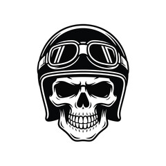 Skull with motorcycle helmet and goggles silhouette isolated on white background