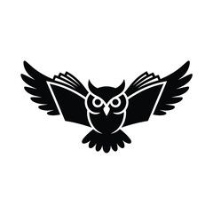 Owl with open wings like book silhouette isolated on white background