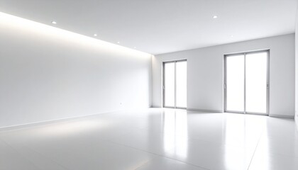 Obraz premium Minimalist White Room Interior With Clean Walls Soft Central Floor Lighting and Empty Space