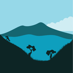 vector illustration of a silhouette and lake