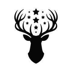 Deer antlers with stars silhouette isolated on white background