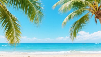 Tropical Beach with Palm Trees and Clear Blue Sky
