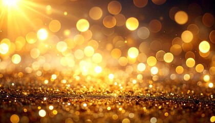 Golden Christmas lights sparkle with blurred bokeh, creating a festive holiday glow