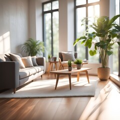Bright, airy living room interior showcases a modern aesthetic with neutral tones and natural light.