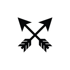 Two crossed arrows silhouette isolated on white background