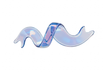 An iridescent blue and purple ribbon twisting in a wave shape, isolated on a transparent background