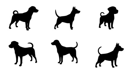 Silhouette of Dog: A collection of six unique silhouettes, offering a diverse representation of different canine shapes and forms, ideal for design and branding purposes.