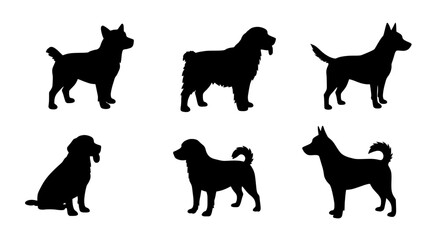 Dog silhouettes: A set of six elegant dog silhouettes in black, meticulously crafted, offering a versatile design element for various creative endeavors.