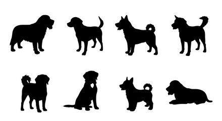 Canine Silhouette Collection: A series of elegantly crafted silhouette of various dog breeds, capturing their unique forms and profiles, providing a minimalist yet expressive visual vocabulary.