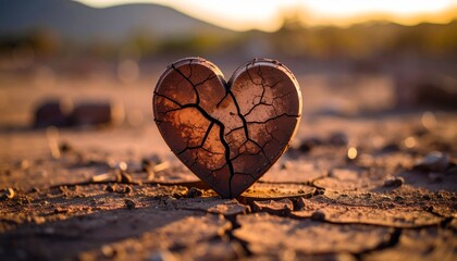 Fototapeta premium Romantic wooden heart symbol on the sandy beach, a perfect sign of love and celebration for Valentine's Day