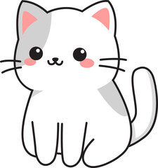 Cute White and Gray Kitten Cartoon Illustration