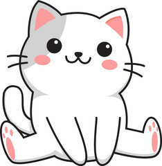 Cute White and Gray Kitten sitting Illustration