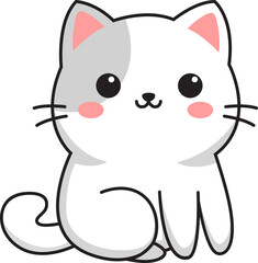 Cute White and Gray Kitten sitting Illustration