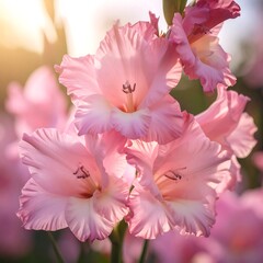 Close Delicate Pink Gladioli 