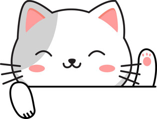 Cute White and Gray Kitten waving hand Illustration