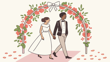 bride and groom with wedding bouquet