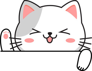 Cute White and Gray Kitten waving hand Illustration