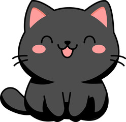 Cute Kawaii Black Cat Cartoon Illustration