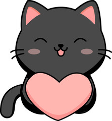 Cute Kawaii Black Cat holding heart