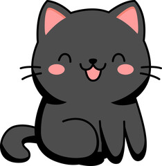 Cute Kawaii Black Cat Cartoon Illustration