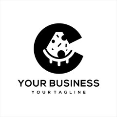 This logo combines the letter c and pizza, suitable for use in the food business.