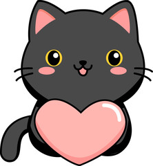 Cute Kawaii Black Cat holding heart