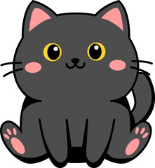 Cute Kawaii Black Cat Cartoon Illustration