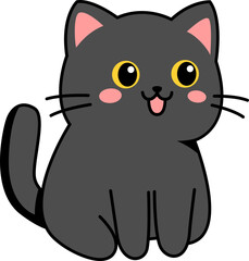 Cute Kawaii Black Cat Cartoon Illustration