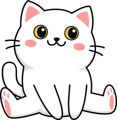 Cute Kawaii White Kitten Cartoon Illustration