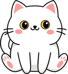 Cute Kawaii White Kitten Cartoon Illustration