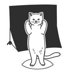 Vector art of a charming cartoon cat stands in a playful pose against a simple studio backdrop vector illustration
